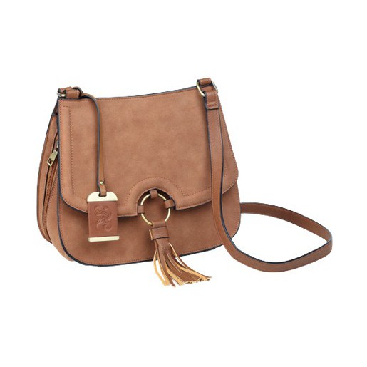 BULLDOG CROSS BODY PURSE CAMEL SUEDE